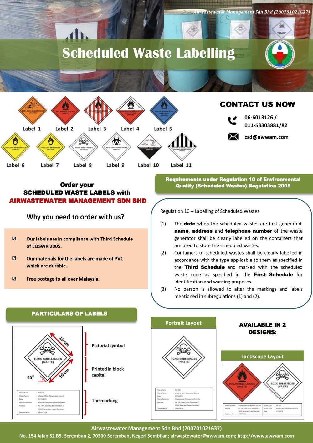 Scheduled Waste Labels THE ENVIRONMENTAL SPECIALIST WITH MS ISO 9001